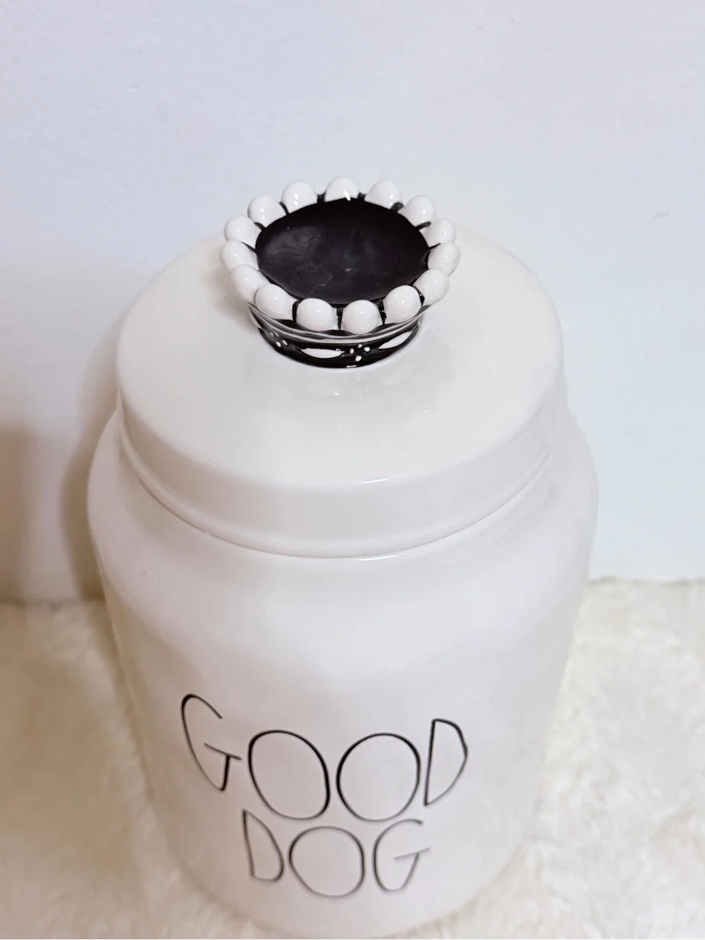 RAE DUNN Good Dog Ceramic Treat Jar - White with Black Lettering